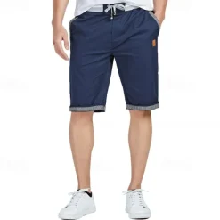 Men's Summer Shorts Work Shorts Pocket Drawstring Plain Comfort Breathable Knee Length Outdoor Business Fashion Casual Black Blue