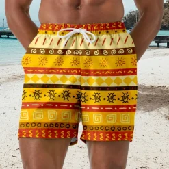 Men's Sun Geometric Pattern Eye Swim Trunks Swim Shorts Board Shorts Mid Waist Hawaiian Ethnic Casual Holiday Beach Drawstring with Mesh lining Elastic Waist Designer Clothing Apparel
