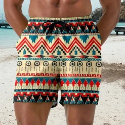 Men's Sun Geometric Pattern Eye Swim Trunks Swim Shorts Board Shorts Mid Waist Hawaiian Ethnic Casual Holiday Beach Drawstring with Mesh lining Elastic Waist Designer Clothing Apparel