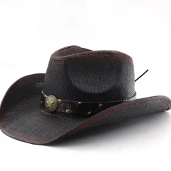 Men's Sun Hat Cowboy Hat Fedora Trilby Hat Black Red Polyester Vintage Style Fashion 18th Century State of Texas Daily Theme Party Solid / Plain Color Sunscreen Cosplay