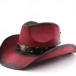 Men's Sun Hat Cowboy Hat Fedora Trilby Hat Black Red Polyester Vintage Style Fashion 18th Century State of Texas Daily Theme Party Solid / Plain Color Sunscreen Cosplay