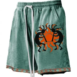 Men's Sun Kokopelli Board Shorts Swim Shorts Swim Trunks Mid Waist Hawaiian Ethnic Style Casual Holiday Beach Drawstring with Mesh lining Elastic Waist Designer Clothing Apparel
