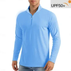 Men's Sun Protection T-shirts Long Sleeve Quarter Zip Summer Spring Solid Color Traditional / Vintage Zip Up Outdoor Sports & Outdoor Light Blue Dark Grey White Top Tee for Men
