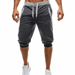Men's Sweat Shorts Running Shorts Capri Pants Patchwork Drawstring Plain Daily Holiday Going out Streetwear Basic Black Light Grey Micro-elastic