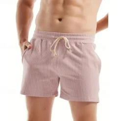 Men's Sweat Shorts Shorts Summer Shorts 3 inch Shorts Pocket Drawstring Elastic Waist Stripe Comfort Short Sports Outdoor Daily Going out Fashion Casual Black Pink Micro-elastic