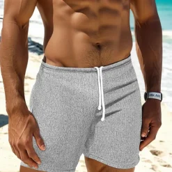 Men's Sweat Shorts Shorts Bermuda shorts Drawstring Elastic Waist Plain Comfort Sports Short Yoga Daily Gym Athleisure White Khaki Micro-elastic