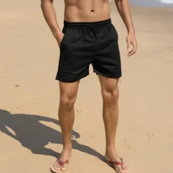 Men's Sweat Shorts Summer Shorts Beach Shorts Pocket Drawstring Elastic Waist Plain Comfort Breathable Short Outdoor Sports Classic Casual Black White Micro-elastic