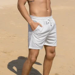 Men's Sweat Shorts Summer Shorts Beach Shorts Pocket Drawstring Elastic Waist Plain Comfort Breathable Short Outdoor Sports Classic Casual Black White Micro-elastic