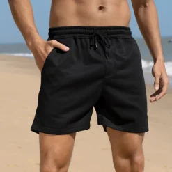 Men's Sweat Shorts Summer Shorts Beach Shorts Pocket Drawstring Elastic Waist Plain Comfort Breathable Short Outdoor Sports Classic Casual Black White Micro-elastic