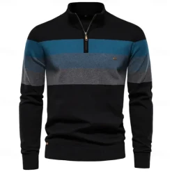 Men's Sweater Black Navy Blue Green Long Sleeve Thermal Warm Top Color Block Fall Winter Golf Attire Clothes Outfits Wear Apparel