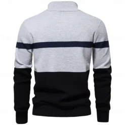Men's Sweater Pullover Sweater Jumper Knitwear Ribbed Knit Regular Tops Turndown Casual Daily Clothing Apparel Spring & Fall White Green S M L