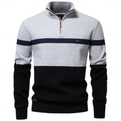 Men's Sweater Pullover Sweater Jumper Knitwear Ribbed Knit Regular Tops Turndown Casual Daily Clothing Apparel Spring & Fall White Green S M L