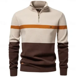 Men's Sweater Pullover Sweater Jumper Knitwear Ribbed Knit Regular Tops Turndown Casual Daily Clothing Apparel Spring & Fall White Green S M L