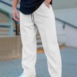 Men's Sweatpants Corduroy Pants Trousers Casual Pants Pocket Elastic Waist Drawstring Plain Comfort Sports Outdoor Daily Fashion Casual Black White Micro-elastic