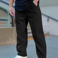 Men's Sweatpants Corduroy Pants Trousers Casual Pants Pocket Elastic Waist Drawstring Plain Comfort Sports Outdoor Daily Fashion Casual Black White Micro-elastic
