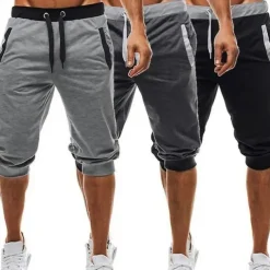 Men's Sweatpants Cropped Pants Casual Pants Capri Pants Patchwork Drawstring Plain Daily Holiday Going out Streetwear Basic Black Light Grey Micro-elastic