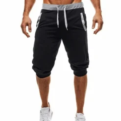 Men's Sweatpants Cropped Pants Casual Pants Capri Pants Patchwork Drawstring Plain Daily Holiday Going out Streetwear Basic Black Light Grey Micro-elastic
