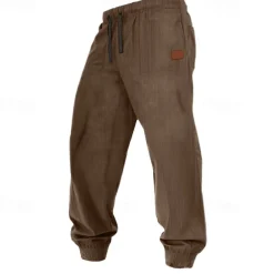 Men's Sweatpants Joggers Corduroy Pants Trousers Casual Pants Drawstring Elastic Waist Plain Comfort Soft Full Length Outdoor Casual Daily Sports Fashion Dark Khaki Black