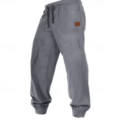 Men's Sweatpants Joggers Corduroy Pants Trousers Casual Pants Drawstring Elastic Waist Plain Comfort Soft Full Length Outdoor Casual Daily Sports Fashion Dark Khaki Black