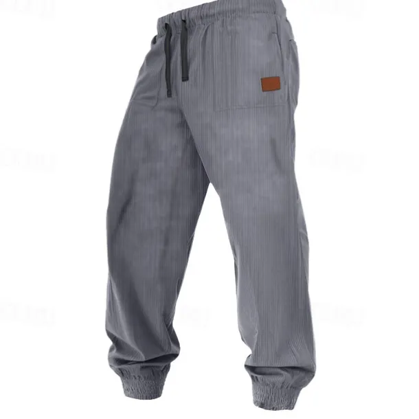 Men's Sweatpants Joggers Corduroy Pants Trousers Casual Pants Drawstring Elastic Waist Plain Comfort Soft Full Length Outdoor Casual Daily Sports Fashion Dark Khaki Black