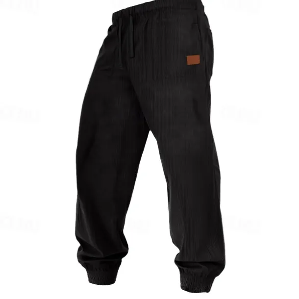 Men's Sweatpants Joggers Corduroy Pants Trousers Casual Pants Drawstring Elastic Waist Plain Comfort Soft Full Length Outdoor Casual Daily Sports Fashion Dark Khaki Black