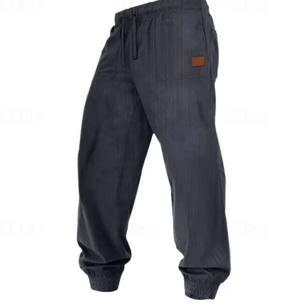 Men's Sweatpants Joggers Corduroy Pants Trousers Casual Pants Drawstring Elastic Waist Plain Comfort Soft Full Length Outdoor Casual Daily Sports Fashion Dark Khaki Black