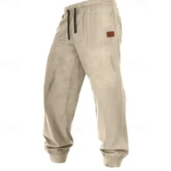 Men's Sweatpants Joggers Corduroy Pants Trousers Casual Pants Drawstring Elastic Waist Plain Comfort Soft Full Length Outdoor Casual Daily Sports Fashion Dark Khaki Black