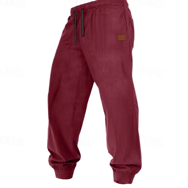 Men's Sweatpants Joggers Corduroy Pants Trousers Casual Pants Drawstring Elastic Waist Plain Comfort Soft Full Length Outdoor Casual Daily Sports Fashion Dark Khaki Black