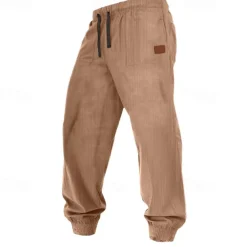 Men's Sweatpants Joggers Corduroy Pants Trousers Casual Pants Drawstring Elastic Waist Plain Comfort Soft Full Length Outdoor Casual Daily Sports Fashion Dark Khaki Black
