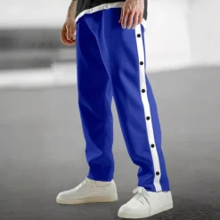 Men's Sweatpants Joggers Tear Away Pants Trousers Straight Leg Sweatpants Drawstring Elastic Waist Side Button Plain Comfort Breathable Full Length Outdoor Daily Going out Fashion Casual Black Blue