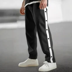 Men's Sweatpants Joggers Tear Away Pants Trousers Straight Leg Sweatpants Drawstring Elastic Waist Side Button Plain Comfort Breathable Full Length Outdoor Daily Going out Fashion Casual Black Blue