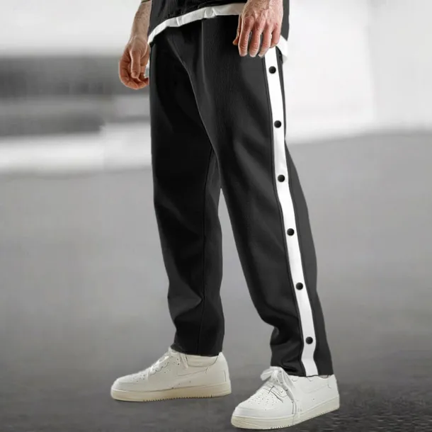 Men's Sweatpants Joggers Tear Away Pants Trousers Straight Leg Sweatpants Drawstring Elastic Waist Side Button Plain Comfort Breathable Full Length Outdoor Daily Going out Fashion Casual Black Blue