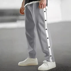 Men's Sweatpants Joggers Tear Away Pants Trousers Straight Leg Sweatpants Drawstring Elastic Waist Side Button Plain Comfort Breathable Full Length Outdoor Daily Going out Fashion Casual Black Blue