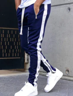 Men's Sweatpants Joggers Tapered pants Trousers Drawstring Elastic Waist Zipper Pocket Color Block Comfort Casual Daily Holiday Sports Stylish Black-White White & Blue Micro-elastic