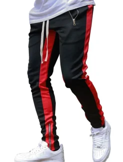 Men's Sweatpants Joggers Tapered pants Trousers Drawstring Elastic Waist Zipper Pocket Color Block Comfort Casual Daily Holiday Sports Stylish Black-White White & Blue Micro-elastic
