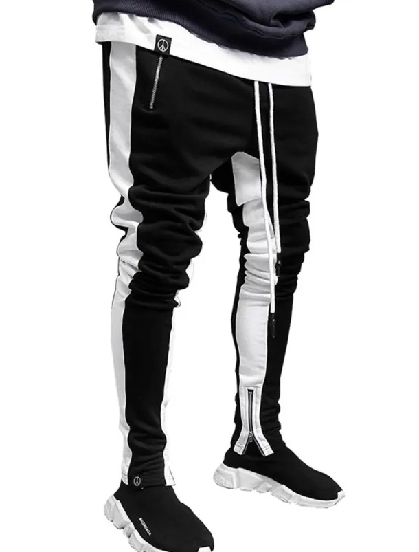 Men's Sweatpants Joggers Tapered pants Trousers Drawstring Elastic Waist Zipper Pocket Color Block Comfort Casual Daily Holiday Sports Stylish Black-White White & Blue Micro-elastic