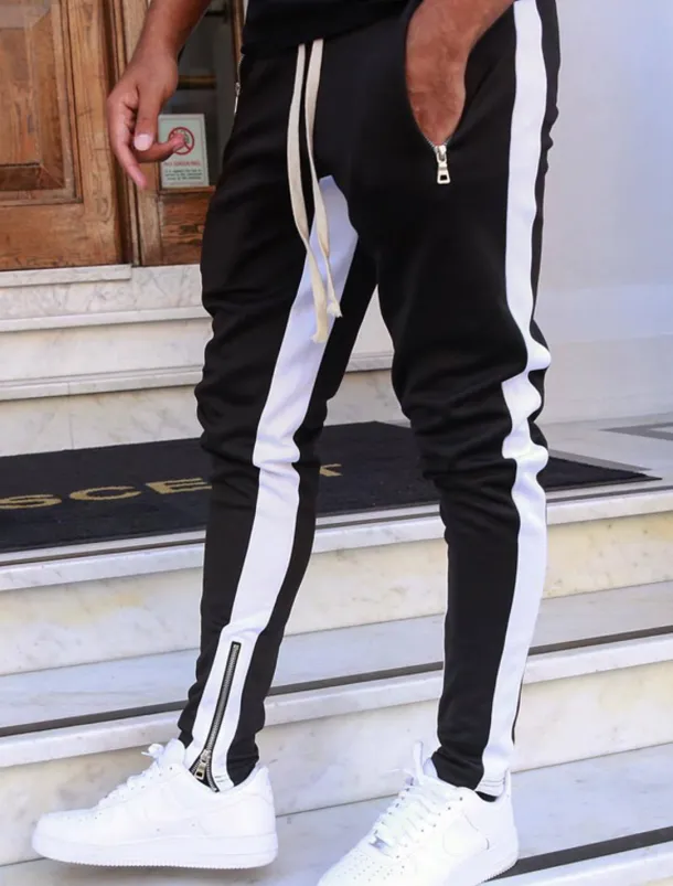 Men's Sweatpants Joggers Tapered pants Trousers Drawstring Elastic Waist Zipper Pocket Color Block Comfort Casual Daily Holiday Sports Stylish Black-White White & Blue Micro-elastic