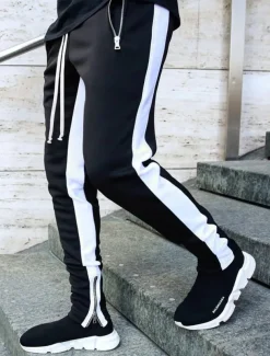Men's Sweatpants Joggers Tapered pants Trousers Drawstring Elastic Waist Zipper Pocket Color Block Comfort Casual Daily Holiday Sports Stylish Black-White White & Blue Micro-elastic