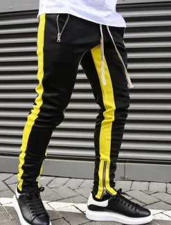 Men's Sweatpants Joggers Tapered pants Trousers Drawstring Elastic Waist Zipper Pocket Color Block Comfort Casual Daily Holiday Sports Stylish Black-White White & Blue Micro-elastic