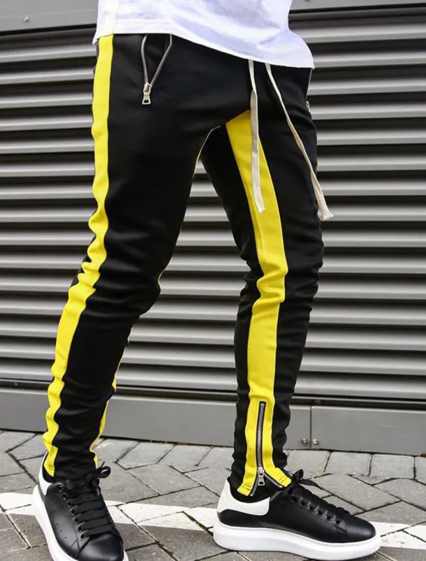 Men's Sweatpants Joggers Tapered pants Trousers Drawstring Elastic Waist Zipper Pocket Color Block Comfort Casual Daily Holiday Sports Stylish Black-White White & Blue Micro-elastic