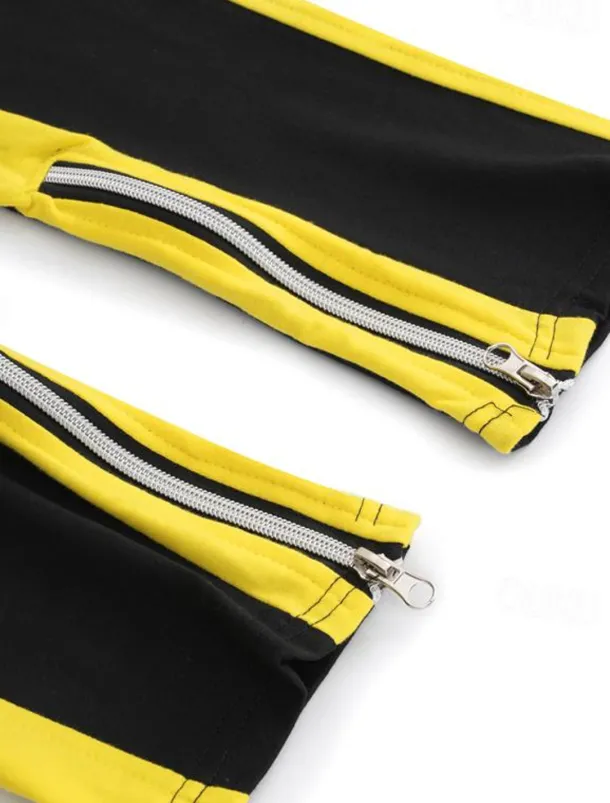 Men's Sweatpants Joggers Tapered pants Trousers Drawstring Elastic Waist Zipper Pocket Color Block Comfort Casual Daily Holiday Sports Stylish Black-White White & Blue Micro-elastic