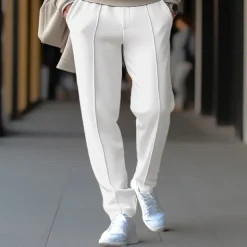 Men's Sweatpants Joggers Trousers Pleated Pants Drawstring Elastic Waist Plain Comfort Breathable Casual Daily Holiday Sports Fashion Black White