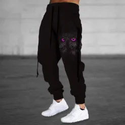 Men's Sweatpants Joggers Trousers Drawstring Side Pockets Elastic Waist Animal Graphic Prints Comfort Breathable Sports Outdoor Casual Daily Cotton Blend Terry Streetwear Designer Black Purple