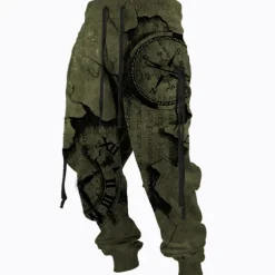 Men's Sweatpants Joggers Trousers Drawstring Side Pockets Elastic Waist Graphic Prints Comfort Breathable Sports Outdoor Casual Daily Cotton Blend Terry Streetwear Designer ArmyGreen Blue