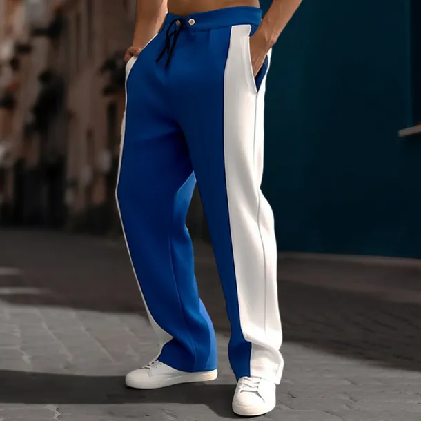 Men's Sweatpants Joggers Trousers Straight Leg Sweatpants Pleated Pants Patchwork Drawstring Elastic Waist Color Block Comfort Breathable Casual Daily Holiday Sports Fashion Black Navy Blue