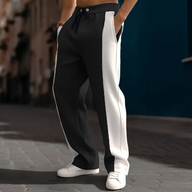 Men's Sweatpants Joggers Trousers Straight Leg Sweatpants Pleated Pants Patchwork Drawstring Elastic Waist Color Block Comfort Breathable Casual Daily Holiday Sports Fashion Black Navy Blue