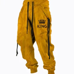 Men's Sweatpants Joggers Trousers Drawstring Side Pockets Elastic Waist Letter Graphic Prints Comfort Breathable Sports Outdoor Casual Daily Terry Streetwear Designer Yellow Orange Micro-elastic