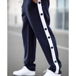 Men's Sweatpants Joggers Tear Away Pants Trousers Straight Leg Sweatpants Drawstring Elastic Waist Side Button Plain Comfort Breathable Outdoor Daily Going out Fashion Casual Black Blue