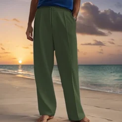 Men's Sweatpants Pocket Drawstring Elastic Waist Plain Comfort Sports Outdoor Daily Casual ArmyGreen Black Micro-elastic