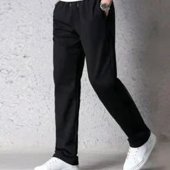 Men's Sweatpants Trousers Casual Pants Straight Leg Sweatpants Pocket Drawstring Elastic Waist Plain Comfort Sports Outdoor Casual Daily Fashion Streetwear Black Navy Blue Micro-elastic